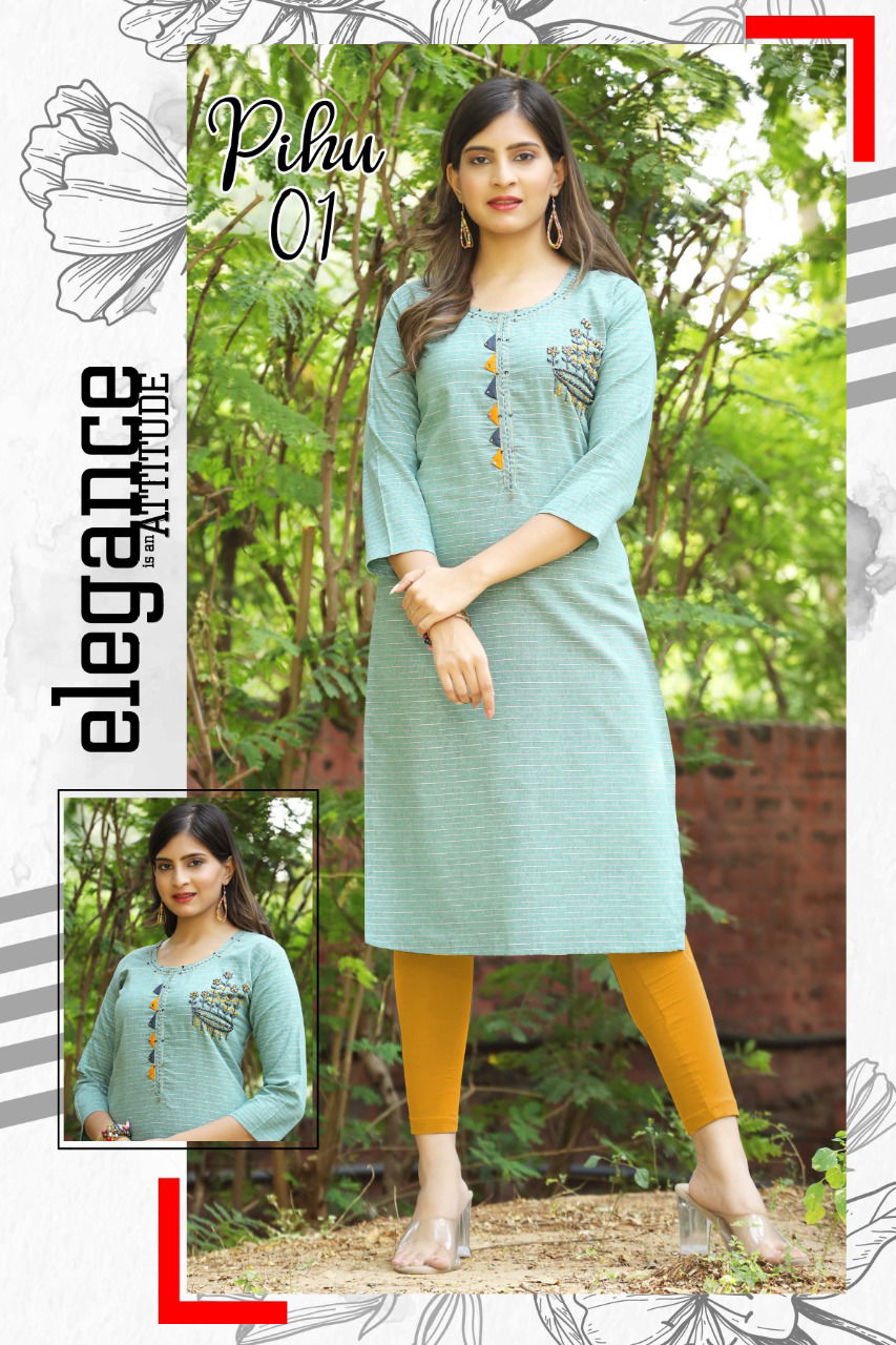 Pihu Fancy Ethnic Wear Heavy Cotton Designer Kurti Collection
